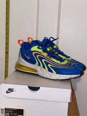 Nike Air Max 270 React Eng in Solar Blue, Orange Volt, and Neon Size US 10